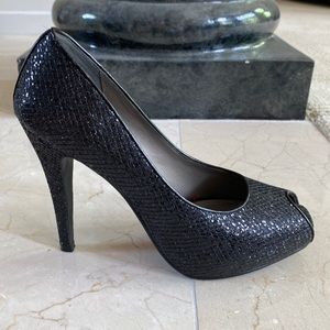Bp black sparkly peep toe platform pump size 7.5